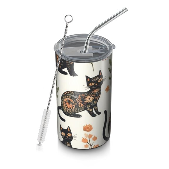 20oz Coffee Tumblers Cute Cat Stainless Steel Vacuum Insulated Travel Tumbler Coffee Cups Mug with Lid and Straw with Cleaning Brush for Cold & Hot Drinks