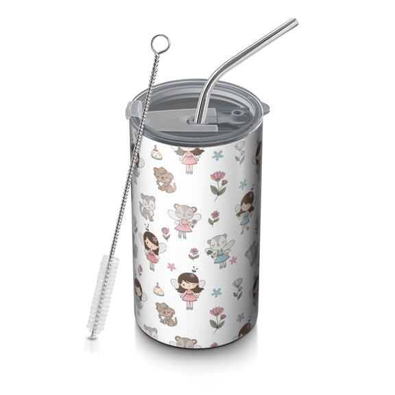 20oz Coffee Tumblers Fairy Princess Animal Pattern Stainless Steel Vacuum Insulated Travel Tumbler Coffee Cups Mug with Lid and Straw with Cleaning Brush for Cold & Hot Drinks