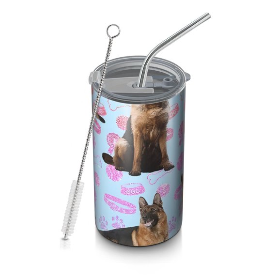 20oz Coffee Tumblers German Shepherd Stainless Steel Vacuum Insulated Travel Tumbler Coffee Cups Mug with Lid and Straw with Cleaning Brush for Cold & Hot Drinks