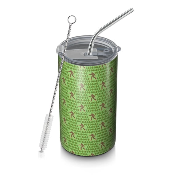 20oz Coffee Tumblers Green Bigfoot Pattern Stainless Steel Vacuum Insulated Travel Tumbler Coffee Cups Mug with Lid and Straw with Cleaning Brush for Cold & Hot Drinks
