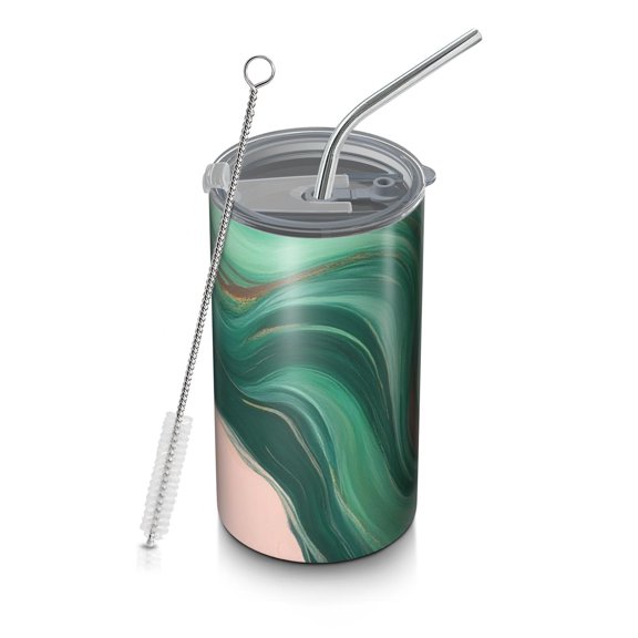 20oz Coffee Tumblers Green Marble Gold Wave Pattern Stainless Steel Vacuum Insulated Travel Tumbler Coffee Cups Mug with Lid and Straw with Cleaning Brush for Cold & Hot Drinks