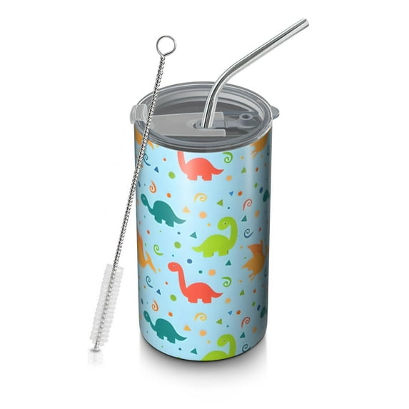 20oz Coffee Tumblers LightBlue Cartoon Dinosaurs Patterns Pattern Stainless Steel Vacuum Insulated Travel Tumbler Coffee Cups Mug with Lid and Straw with Cleaning Brush for Cold & Hot Drinks