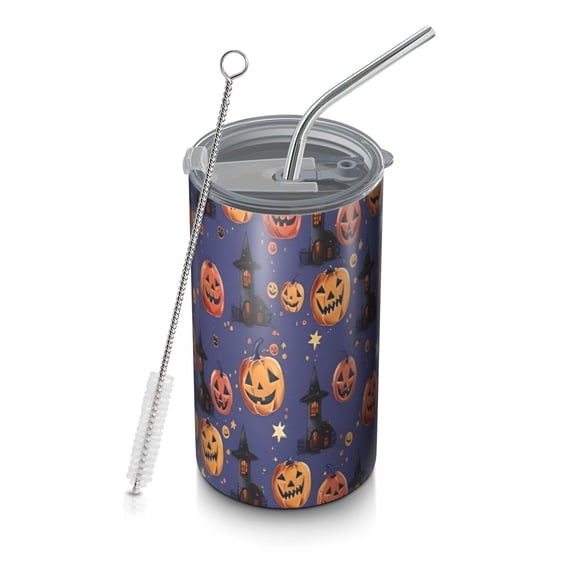 20oz Coffee Tumblers Magical Pumpkin Castle Halloween Pattern Stainless Steel Vacuum Insulated Travel Tumbler Coffee Cups Mug with Lid and Straw with Cleaning Brush for Cold & Hot Drinks