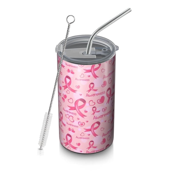 20oz Coffee Tumblers Pink Breast Cancer and Love Stainless Steel Vacuum Insulated Travel Tumbler Coffee Cups Mug with Lid and Straw with Cleaning Brush for Cold & Hot Drinks