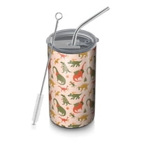20oz Coffee Tumblers Pink Cartoon Dinosaurs Christmas Pattern Stainless Steel Vacuum Insulated Travel Tumbler Coffee Cups Mug with Lid and Straw with Cleaning Brush for Cold & Hot Drinks