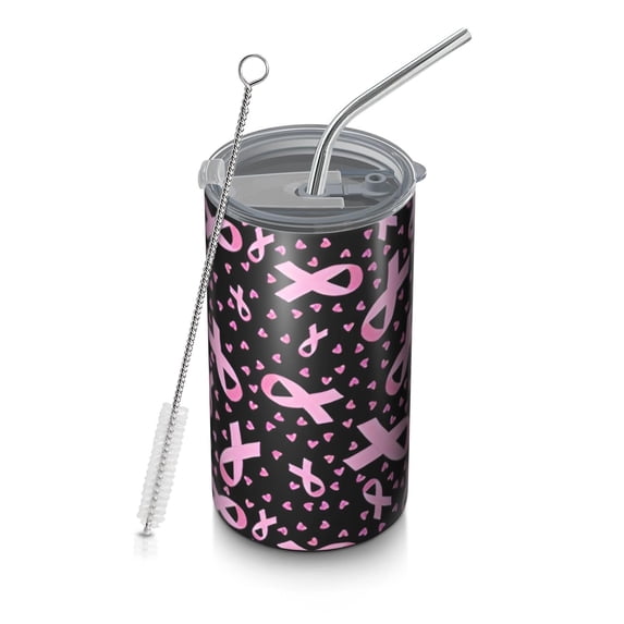 20oz Coffee Tumblers Pink Ribbon Breast Stainless Steel Vacuum Insulated Travel Tumbler Coffee Cups Mug with Lid and Straw with Cleaning Brush for Cold & Hot Drinks