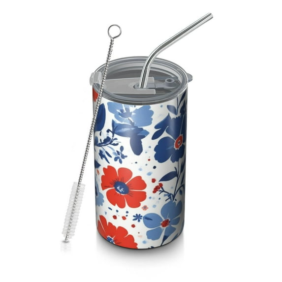 20oz Coffee Tumblers Pioneer Flower Floral Print Pattern Stainless Steel Vacuum Insulated Travel Tumbler Coffee Cups Mug with Lid and Straw with Cleaning Brush for Cold & Hot Drinks