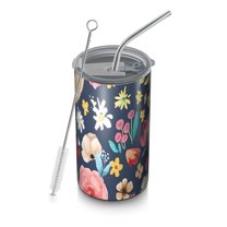 20oz Coffee Tumblers Pioneer Flower Floral Print Pattern Stainless Steel Vacuum Insulated Travel Tumbler Coffee Cups Mug with Lid and Straw with Cleaning Brush for Cold & Hot Drinks