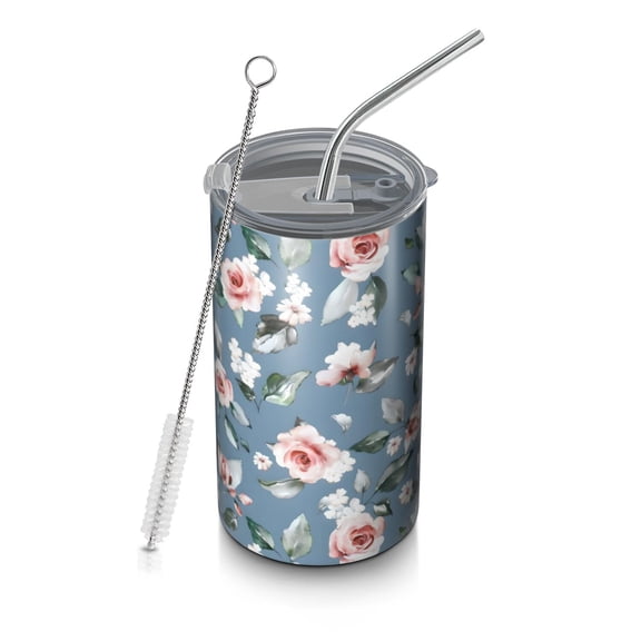 20oz Coffee Tumblers Pioneer Flower Floral Print Pattern Stainless Steel Vacuum Insulated Travel Tumbler Coffee Cups Mug with Lid and Straw with Cleaning Brush for Cold & Hot Drinks
