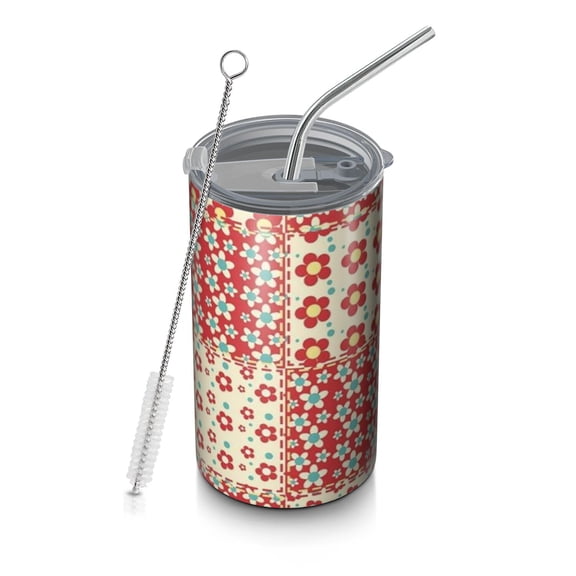20oz Coffee Tumblers Pioneer Flower Floral Print Pattern Stainless Steel Vacuum Insulated Travel Tumbler Coffee Cups Mug with Lid and Straw with Cleaning Brush for Cold & Hot Drinks