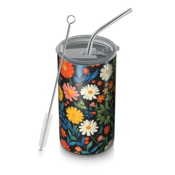 20oz Coffee Tumblers Pioneer Flower Floral Print Pattern Stainless Steel Vacuum Insulated Travel Tumbler Coffee Cups Mug with Lid and Straw with Cleaning Brush for Cold & Hot Drinks