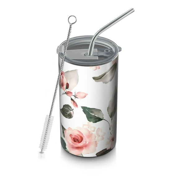 20oz Coffee Tumblers Pioneer Flower Floral Print Pattern Stainless Steel Vacuum Insulated Travel Tumbler Coffee Cups Mug with Lid and Straw with Cleaning Brush for Cold & Hot Drinks