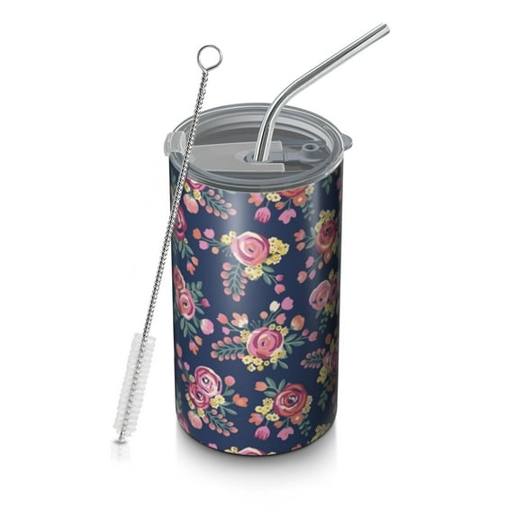20oz Coffee Tumblers Pioneer Flower Floral Print Pattern Stainless Steel Vacuum Insulated Travel Tumbler Coffee Cups Mug with Lid and Straw with Cleaning Brush for Cold & Hot Drinks