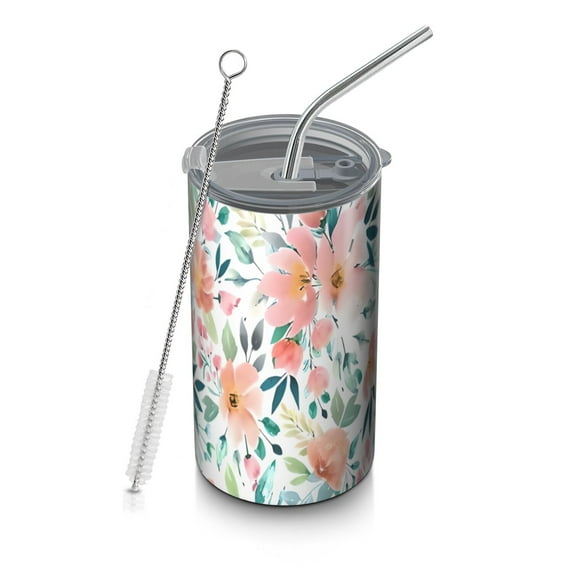 20oz Coffee Tumblers Pioneer Flower Floral Print Pattern Stainless Steel Vacuum Insulated Travel Tumbler Coffee Cups Mug with Lid and Straw with Cleaning Brush for Cold & Hot Drinks