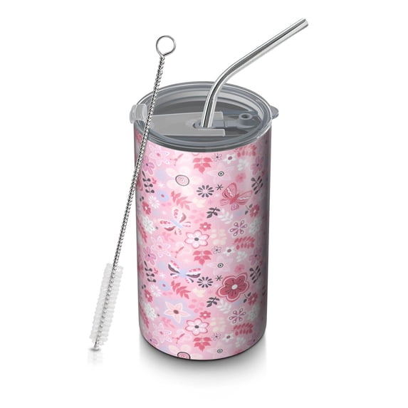 20oz Coffee Tumblers Pioneer Flower Floral Print Pattern Stainless Steel Vacuum Insulated Travel Tumbler Coffee Cups Mug with Lid and Straw with Cleaning Brush for Cold & Hot Drinks