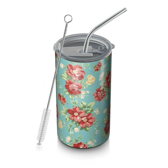 20oz Coffee Tumblers Pioneer Flower Stainless Steel Vacuum Insulated Travel Tumbler Coffee Cups Mug with Lid and Straw with Cleaning Brush for Cold & Hot Drinks