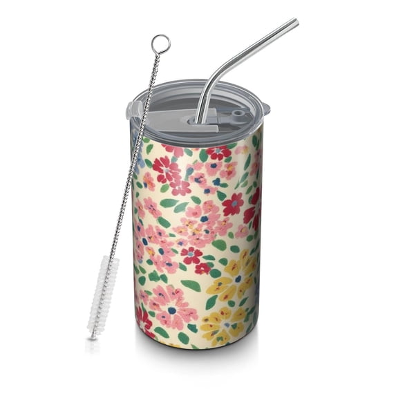 20oz Coffee Tumblers Pioneer Flower Stainless Steel Vacuum Insulated Travel Tumbler Coffee Cups Mug with Lid and Straw with Cleaning Brush for Cold & Hot Drinks