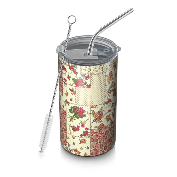 20oz Coffee Tumblers Pioneer Flower Stainless Steel Vacuum Insulated Travel Tumbler Coffee Cups Mug with Lid and Straw with Cleaning Brush for Cold & Hot Drinks