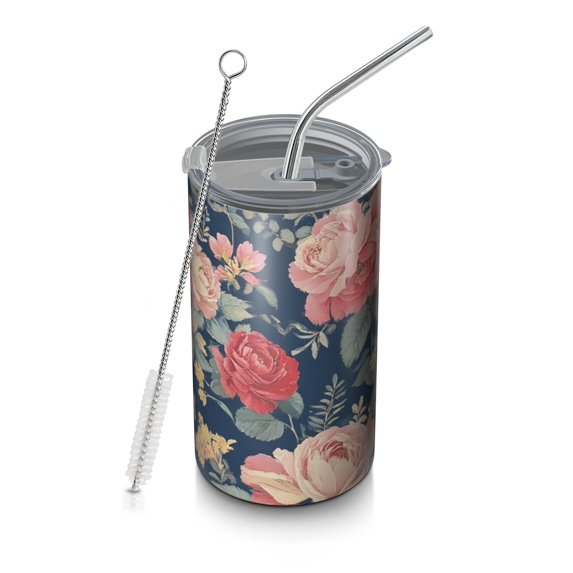 20oz Coffee Tumblers Pioneer Flower Stainless Steel Vacuum Insulated Travel Tumbler Coffee Cups Mug with Lid and Straw with Cleaning Brush for Cold & Hot Drinks