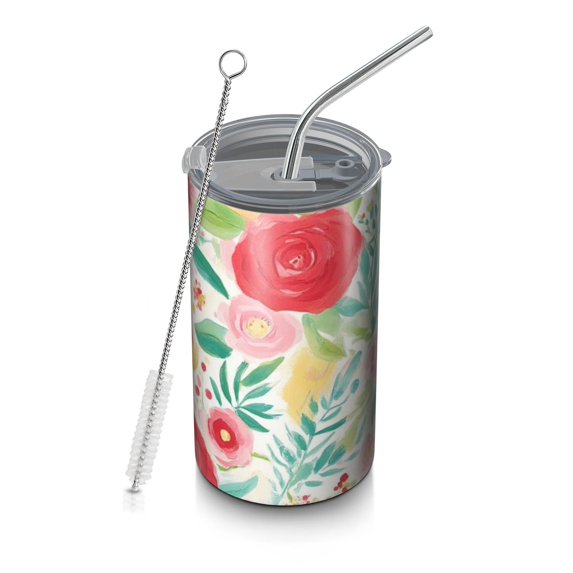 20oz Coffee Tumblers Pioneer Flower Stainless Steel Vacuum Insulated Travel Tumbler Coffee Cups Mug with Lid and Straw with Cleaning Brush for Cold & Hot Drinks