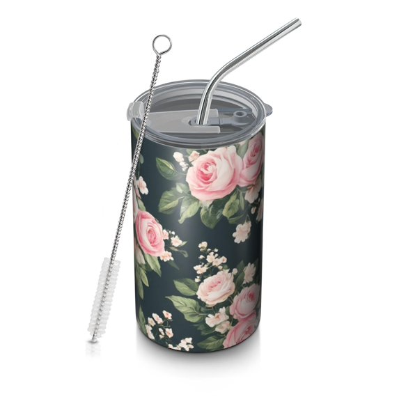 20oz Coffee Tumblers Pioneer Flower Stainless Steel Vacuum Insulated Travel Tumbler Coffee Cups Mug with Lid and Straw with Cleaning Brush for Cold & Hot Drinks