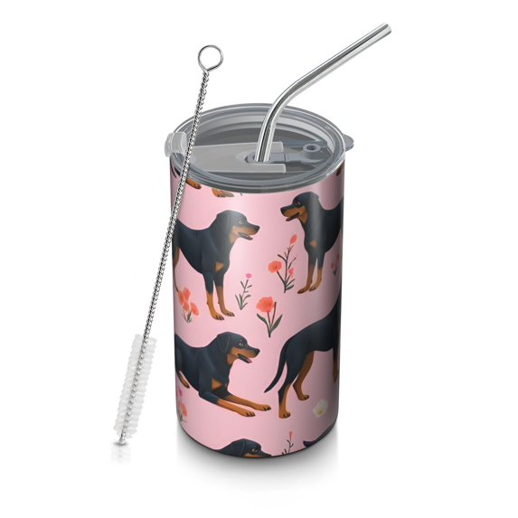 20oz Coffee Tumblers Rottweiler Dogs with Flowers Stainless Steel Vacuum Insulated Travel Tumbler Coffee Cups Mug with Lid and Straw with Cleaning Brush for Cold & Hot Drinks