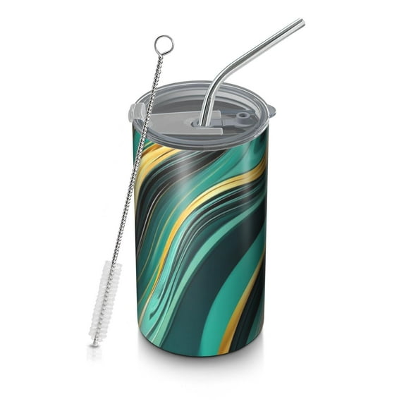 20oz Coffee Tumblers Teal Gold Marble Pattern Stainless Steel Vacuum Insulated Travel Tumbler Coffee Cups Mug with Lid and Straw with Cleaning Brush for Cold & Hot Drinks