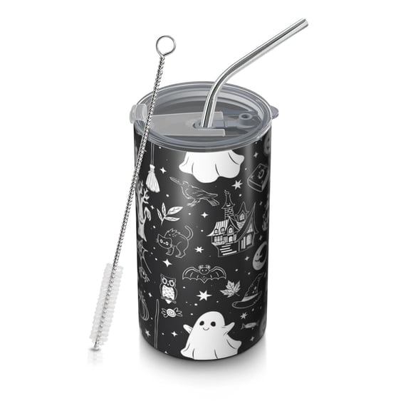 20oz Coffee Tumblers Vintage Halloween Elements Pattern Stainless Steel Vacuum Insulated Travel Tumbler Coffee Cups Mug with Lid and Straw with Cleaning Brush for Cold & Hot Drinks