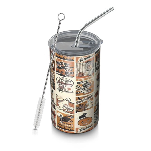 20oz Coffee Tumblers Vintage Halloween Poster Pattern Stainless Steel Vacuum Insulated Travel Tumbler Coffee Cups Mug with Lid and Straw with Cleaning Brush for Cold & Hot Drinks
