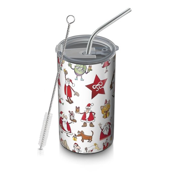 20oz Coffee Tumblers White Christmas Santa and Character Pattern Stainless Steel Vacuum Insulated Travel Tumbler Coffee Cups Mug with Lid and Straw with Cleaning Brush for Cold & Hot Drinks