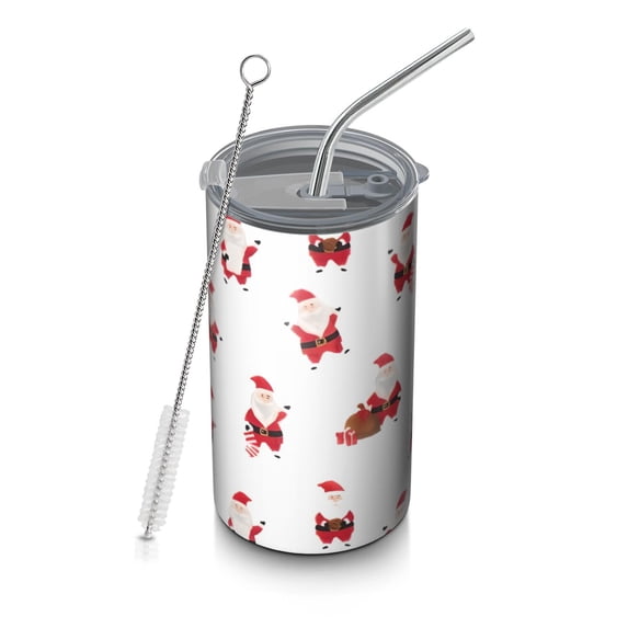 20oz Coffee Tumblers White Christmas Santa Pattern Stainless Steel Vacuum Insulated Travel Tumbler Coffee Cups Mug with Lid and Straw with Cleaning Brush for Cold & Hot Drinks