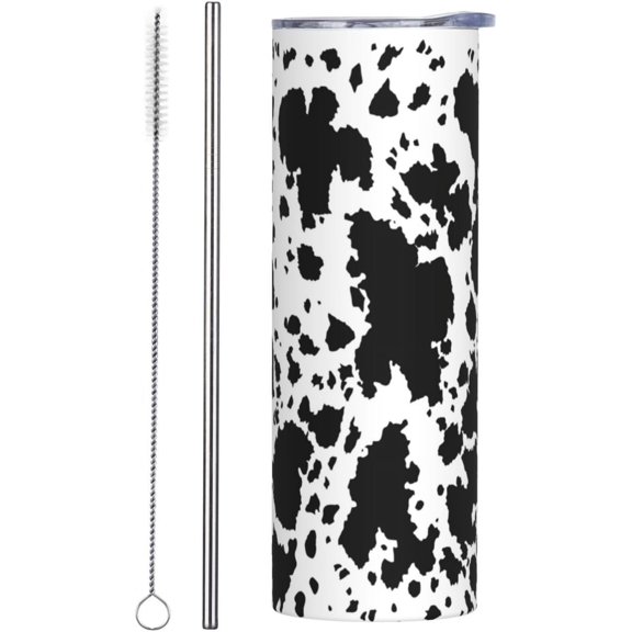20oz Cow Print Tumbler with Lid and Straw Abstract Cows Skinny Stainless Steel Tumblers Animal Skin Pattern Insulated Coffee Travel Mug Cups Water Bottle Gift for Women Cow Lovers