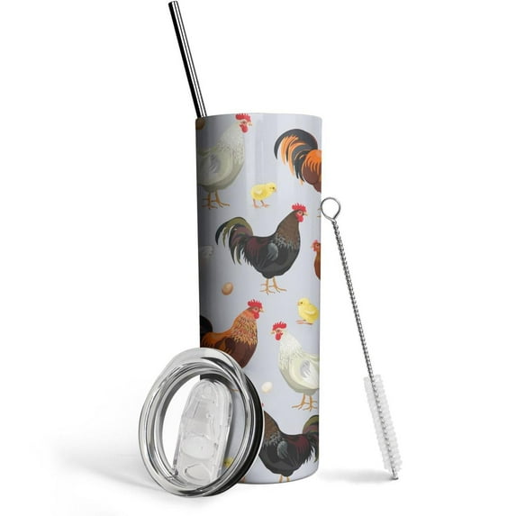 20oz Cute Chicken Tumbler with Lid and Straw Breeds Of Chicken Skinny Stainless Steel Tumblers Rooster Hen Animal Insulated Coffee Travel Mug Cups Water Bottle for Women
