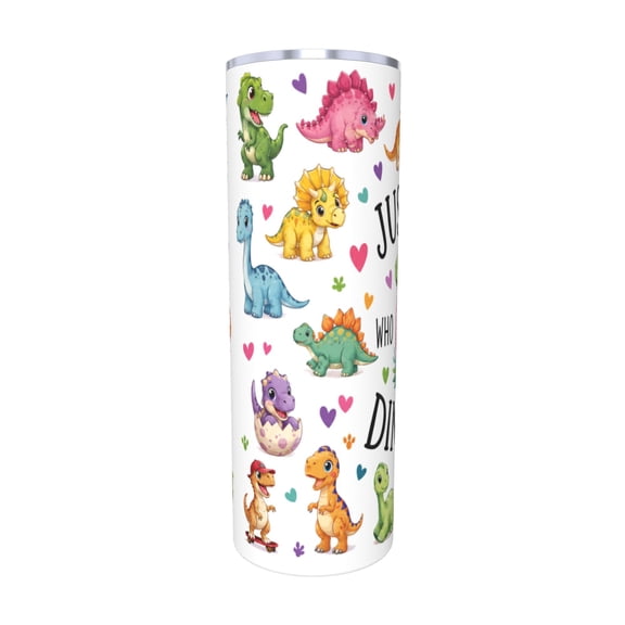 20oz Cute Dinosaur Girl Tumbler Insulated Car Cup Cartoon Dino Travel Coffee Cup Gift with Straw