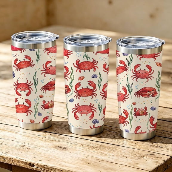 20oz Cute Ocean Red Crab Pattern Stainless Steel Tumbler, Tumbler with Lid Vacuum Insulated Travel Mug, Coffee Cups With Lids, Perfect Gifts For Birthday Holidays Gifts For Women and Men.