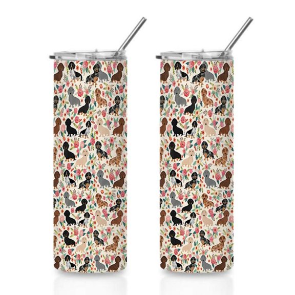 20oz Dachshund Dog Floral Pattern Stainless Steel Tumbler, Tumbler with Lid Vacuum Insulated Travel Mug