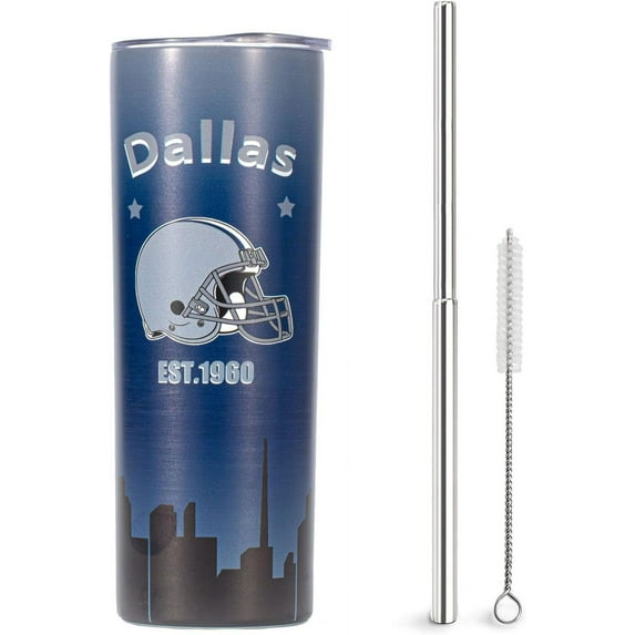 20oz Dallas Skinny Tumblers EST 1960 with Lid and Straws, Travel Coffee Mug, Stainless Steel, Insulated,Classic Collection Gifts for Men Women Fans.