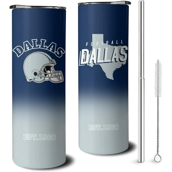 20oz Dallas Skinny Tumblers with Lid and Straws, Sports Travel Mug Keeps Drinks Cold & Hot Stainless Steel Insulated Cup, Gift for Football Fans