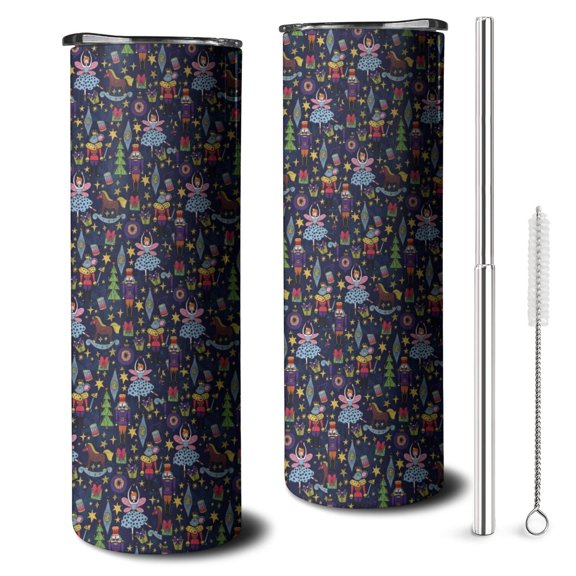 20oz Dark Blue Christmas Nutcracker Pattern Skinny Tumblers Stainless Steel Tumbler with Lid and Straw,Vacuum Insulated Double Wall Travel Tumbler Cups with Cleaning Brush for Coffee,Tea