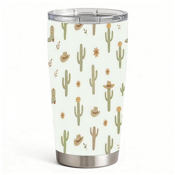 20oz Desert Cactus Cowboy Boots Hat Pattern Stainless Steel Tumbler, Tumbler with Lid Double Wall Vacuum Insulated Travel Mug, Coffee Cups With Lids, Perfect Gifts For Birthday Holiday.
