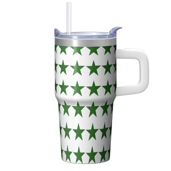20oz Double Wall Insulated Stainless Steel Mug with Handle, Geometric Design Travel Tumbler Leak-Proof Lid and Straw