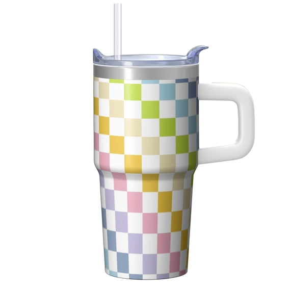 20oz Double Wall Insulated Tumbler with Handle, Geometric Texture Stainless Steel Travel Mug, Leak-Proof Coffee Cup