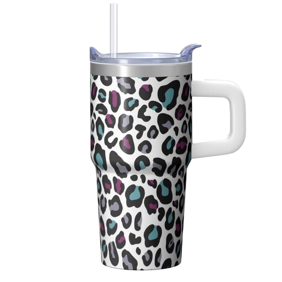 20oz Double Wall Stainless Steel Tumbler With Handle Geometric Design Insulated Leak Proof Travel Coffee Cup With Straw