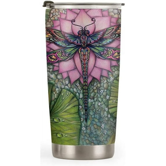 20oz Dragonfly Gifts for Women, Valentines Day Gifts for Her, Birthday Gifts for Women, Mom, Wife, Daughter, Friends Lotus Flower Dragonfly Tumbler Cup, Travel Coffee Mug with Lid