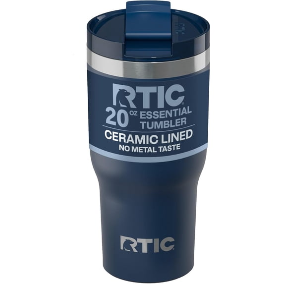 20oz Essential Tumbler with Lid, Ceramic Lined, Insulated, Stainless Steel, Metal, Double Wall Vacuum-Insulation, Travel Cup for Iced Coffee, Tea, Hot and Cold Drink, Navy