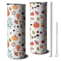 20oz Fall Pumpkin Pattern Skinny Tumblers Stainless Steel Tumbler with Lid and Straw,Vacuum Insulated Double Wall Travel Tumbler Cups with Cleaning Brush for Coffee,Tea
