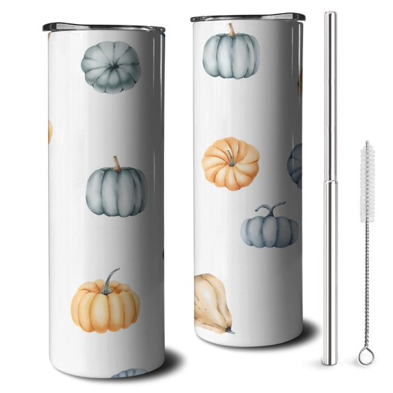 20oz Fall Pumpkins Skinny Tumblers Stainless Steel Tumbler with Lid and Straw,Vacuum Insulated Double Wall Travel Tumbler Cups with Cleaning Brush for Coffee,Tea