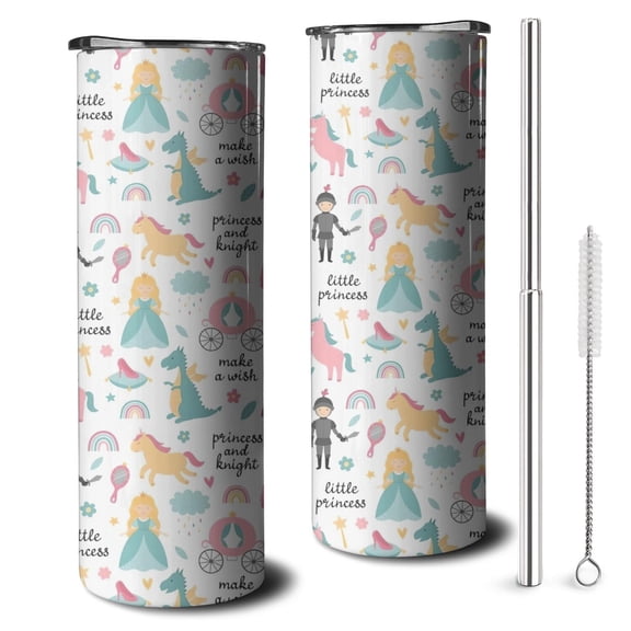 20oz Fantasy Princess Pattern Skinny Tumblers Stainless Steel Tumbler with Lid and Straw,Vacuum Insulated Double Wall Travel Tumbler Cups with Cleaning Brush for Coffee,Tea