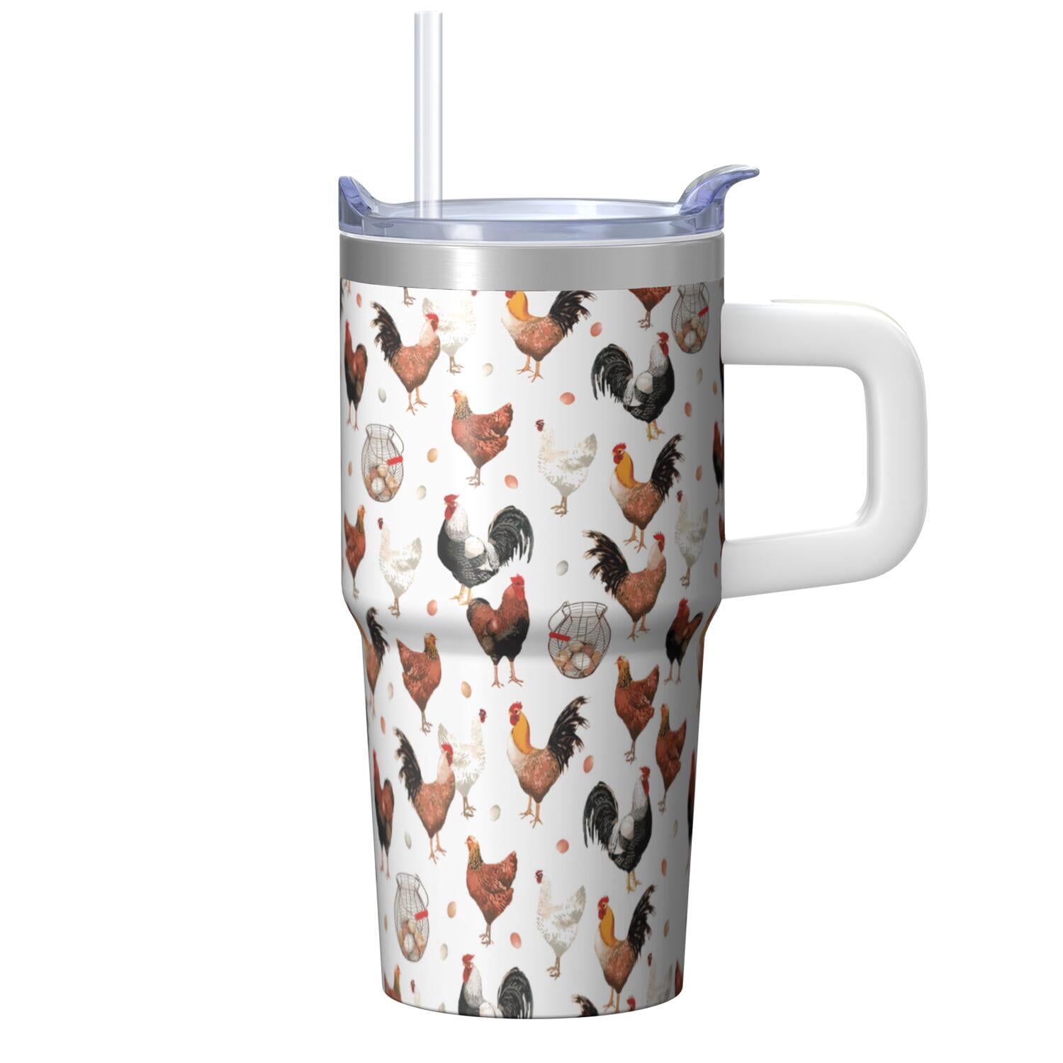 20oz Farm Chicken Tumbler with Handle Insulated Travel Mug Adorable Birthday Christmas Gift for Chicken Enthusiasts Women Men Fits Car Cup Holders Comfortable Grip Splash Resistant Lid Daily Commutes