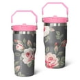thumbnail image 1 of 20oz Farmhouse Pink Floral Flowers Green Leaves Stainless Steel Tumbler with Top Handle,Pioneer Travel Coffee Mug Flip Straw Cup,Gifts for Women Girls Men Adults（pink）, 1 of 1